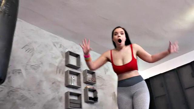 Curvy babe anal pounded by her BF in gym after workout