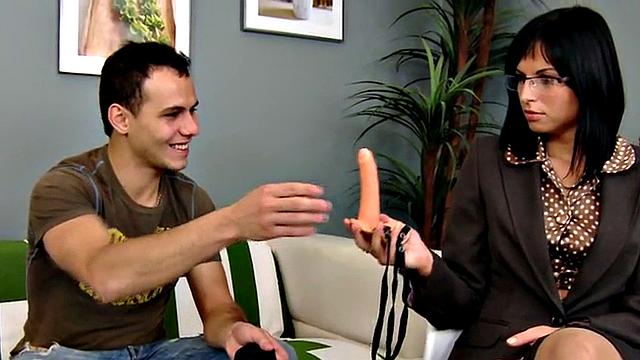 Pegging CFNM femdom babes use guy for strapon fun