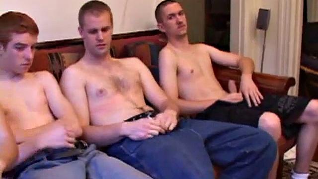 When they've all gotten their cocks hard Levi, Mason, Colin and Casper start stroking. Levi goes down on Casper and that starts the party as they switch off on each other.