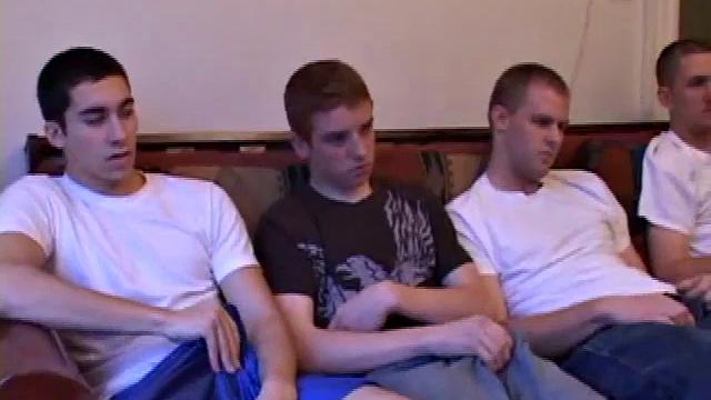 When they've all gotten their cocks hard Levi, Mason, Colin and Casper start stroking. Levi goes down on Casper and that starts the party as they switch off on each other.