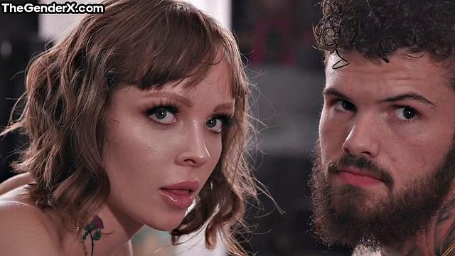 Gorgeous TS joins straight couple