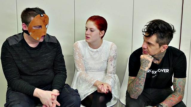 Watch this bald-headed babe gag and toy her masked pussy in bondage