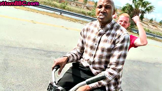 Black amateur assfucked outdoors by white top