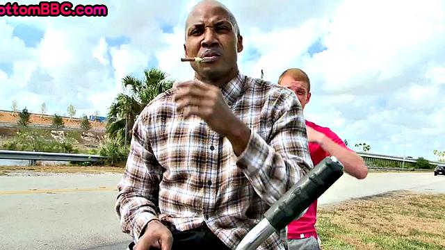 Black amateur assfucked outdoors by white top