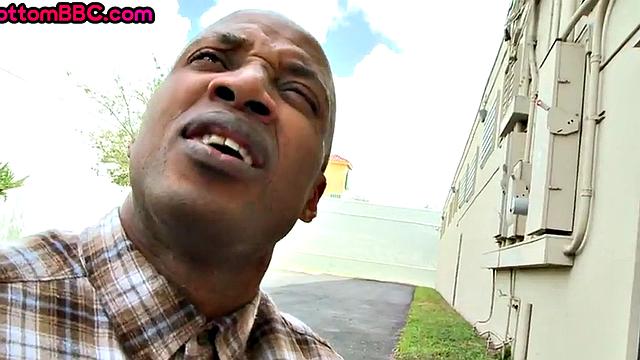 Black amateur assfucked outdoors by white top