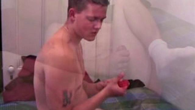 muscular straight guy strokes his thick cock for a gay audience