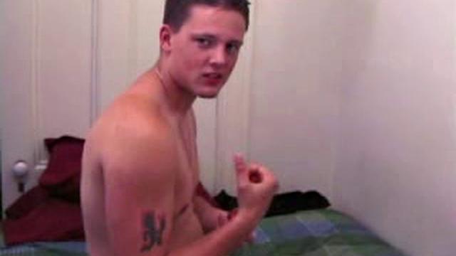 muscular straight guy strokes his thick cock for a gay audience