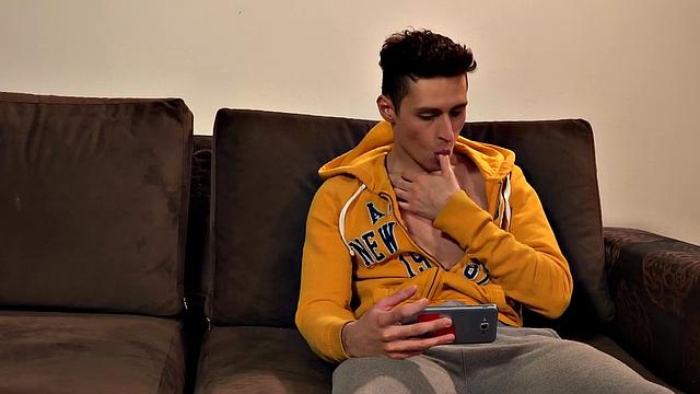 Sonny watches porn on his phone while Francis watches and joins in to beat off.