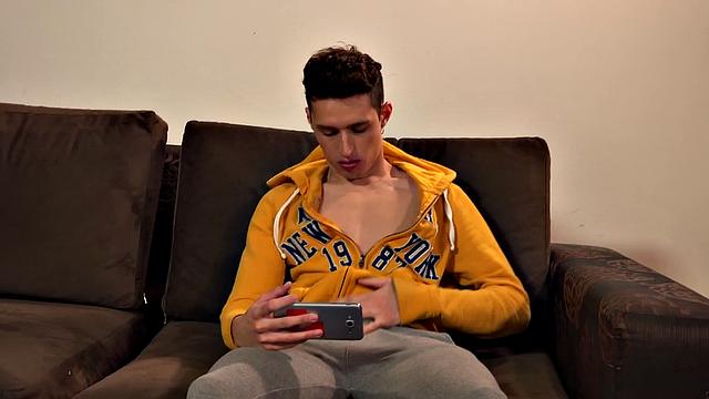 Sonny watches porn on his phone while Francis watches and joins in to beat off.