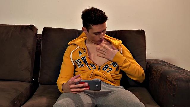 Sonny watches porn on his phone while Francis watches and joins in to beat off.