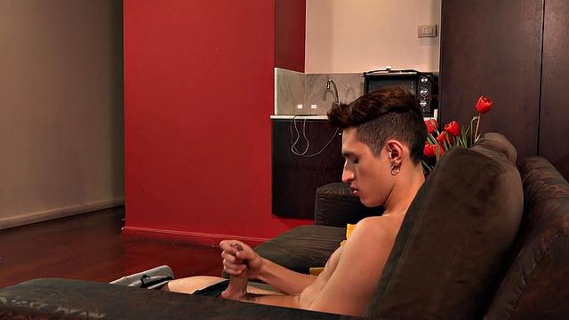 Sonny watches porn on his phone while Francis watches and joins in to beat off.