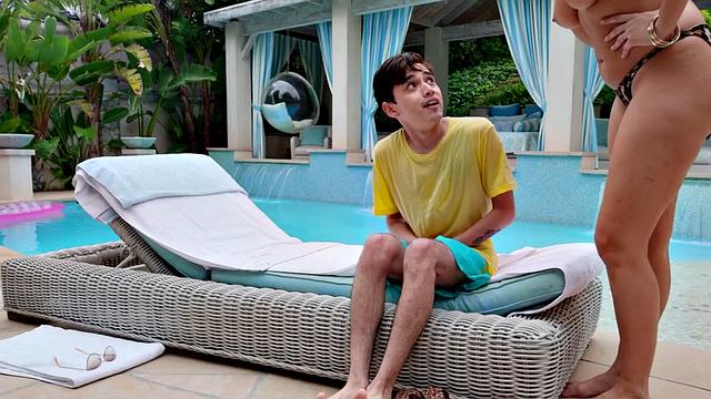 Stepmom with glasses and tattoos goes wild after catching stepson in the act