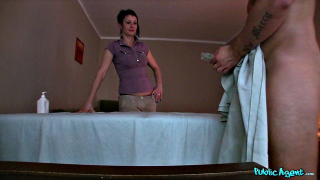 Masseuse Massages Stranger's Cock With Her Pussy