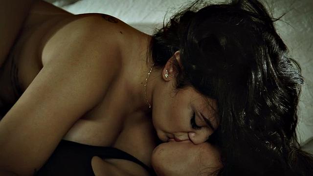 Sapphic busty lesbos in bed