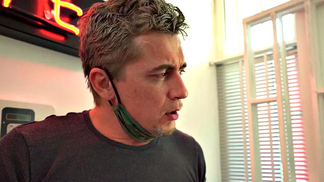 Horny tattooed brunette pounded in threesome in hostel room