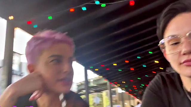 Amateur licks and fingers GFs hairypussy at home