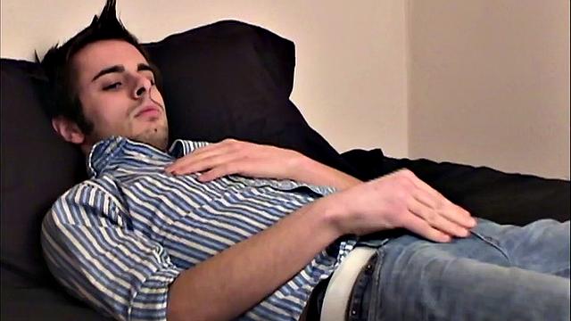 This homemade amateur video features young Harrison stripping naked and getting off. He makes good use of a fleshlight, as he works his stiff dick toward climax.