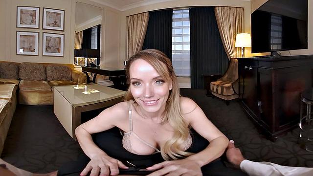 Petite MILF, Pristine Edge, takes on client's big cock