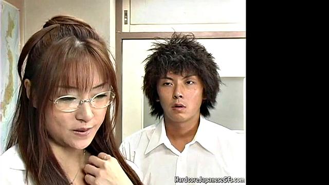 Japanese Teacher loves licking her pussy and tits, Fucked hard at school