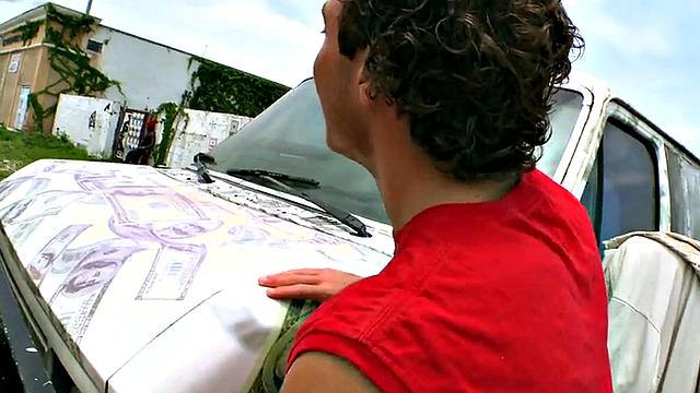 Black bottom fucked by white cock outdoors for cum