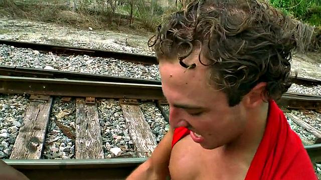 Black bottom fucked by white cock outdoors for cum