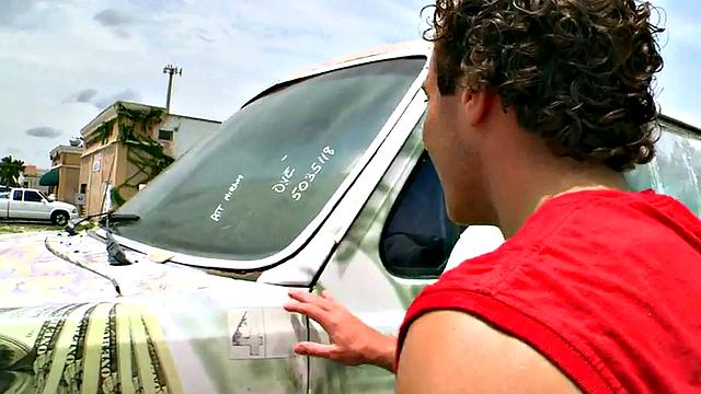 Black bottom fucked by white cock outdoors for cum