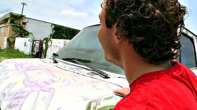 Black bottom fucked by white cock outdoors for cum