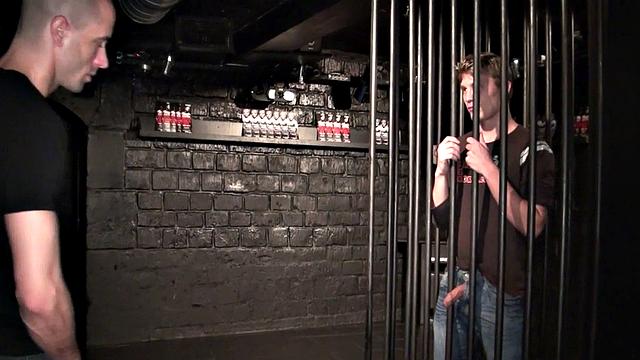 Stud in cage fucks hairyass bottom in jockstrap