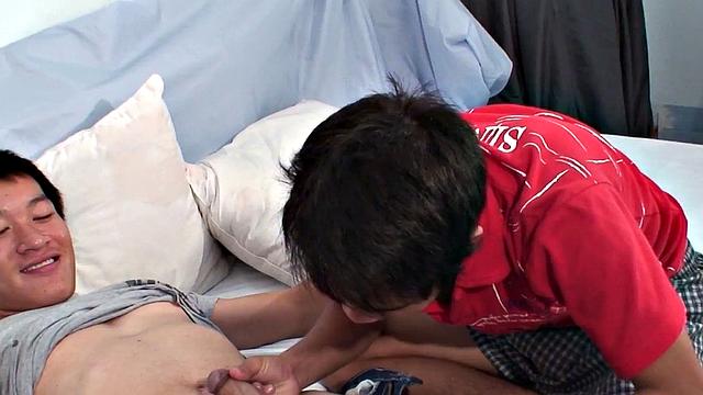 Pissing Asian twink barebacked in asshole till cumshot