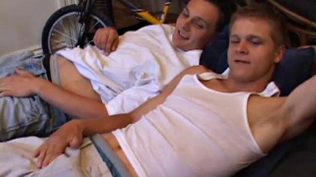 Lucas joins Gunner watching a porn video. After they stroke their boners, Gunner and Lucas exchange blowjobs. Then Gunner turns Lucas over and fucks his tight ass until Lucas blows a load onto his stomach.