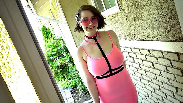 Boobylicious gagging babe in pantyhose n heels throat fucked