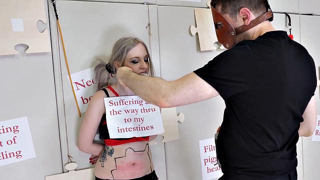 Bound blonde sub anally mounted