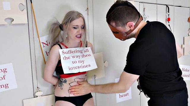 Bound blonde sub anally mounted