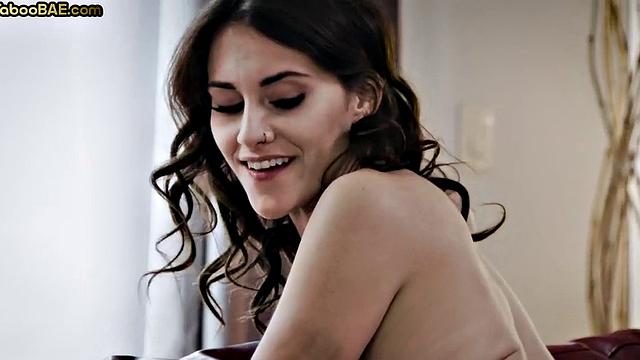 Assfingered babe scissoring with busty lesbian GF