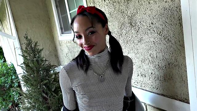 Matched cutie gets throatfucked