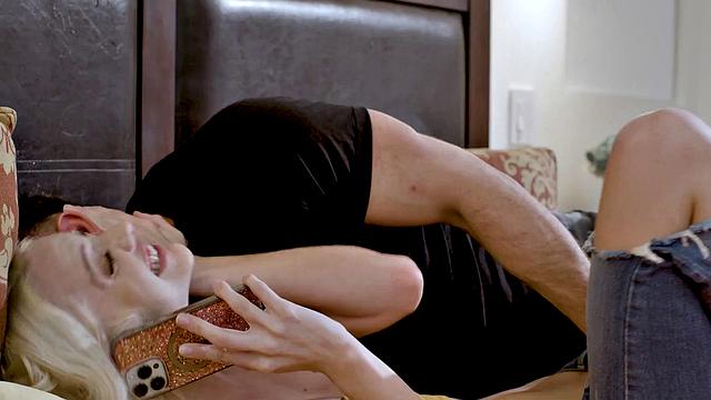 ADULT TIME - Don't Get Caught! Boyfriend Makes Kenna James Moan While On The Phone!