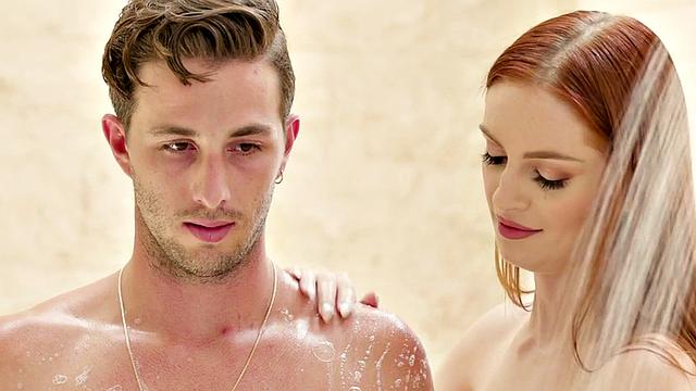 WAM redhead gives massage to BF before pussyride