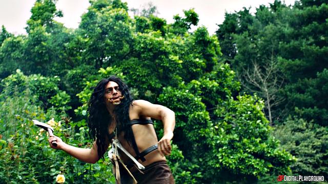 два рыцаря жёстко трахают стервозную сестру принцессы прямо в лесу