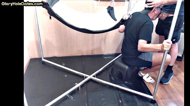 Gloryhole dirty gay fucked in ass by big white dick