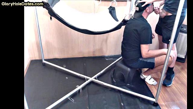 Gloryhole dirty gay fucked in ass by big white dick