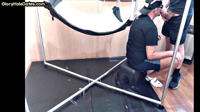 Gloryhole dirty gay fucked in ass by big white dick