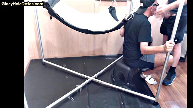 Gloryhole dirty gay fucked in ass by big white dick