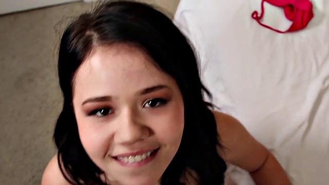 Blowing 21yo slut sucks nice cock in POV while stroking it