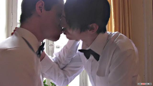 Kyle and Scott fuck bareback in suits
