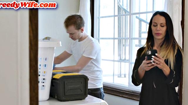 Cheating nympho with huge tits pounded by plumber