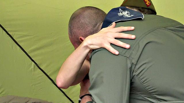 Mature scout drills skinny twink's asshole outdoors in tent