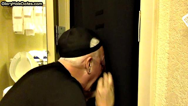 Gloryhole amateur DILF sucks and wanks penis at home
