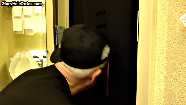 Gloryhole amateur DILF sucks and wanks penis at home