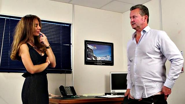 Classy office voyeur teases colleague