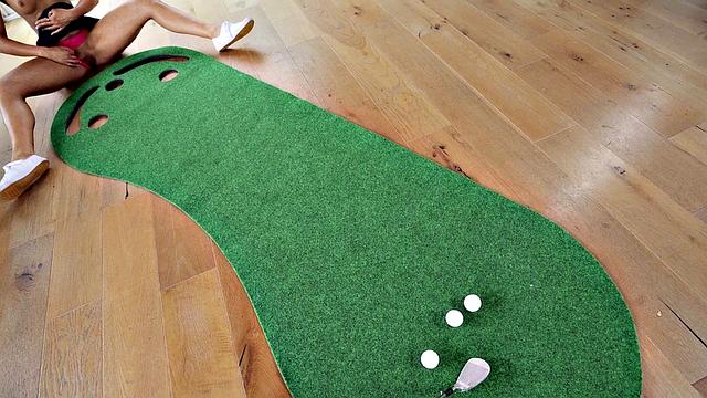 Tattooed American babe gives a POV handjob and rides cowgirl with her bald pussy